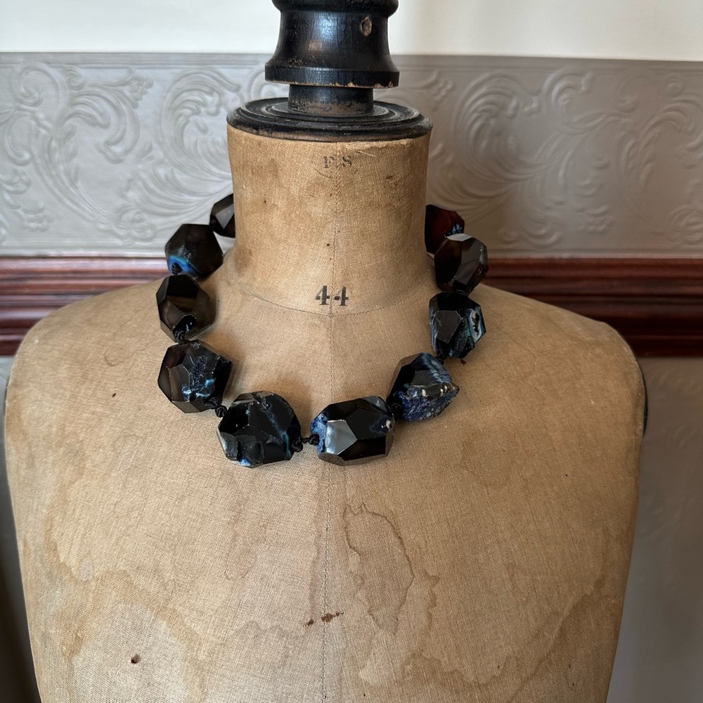 Lana Matskiv Agate Stone Chunky Necklace Blue Brown